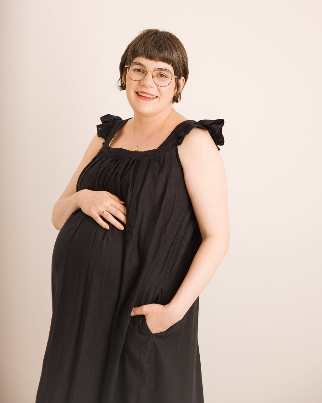 Journy Airi Maternity / Breastfeeding Linen Maxi Dress - Black