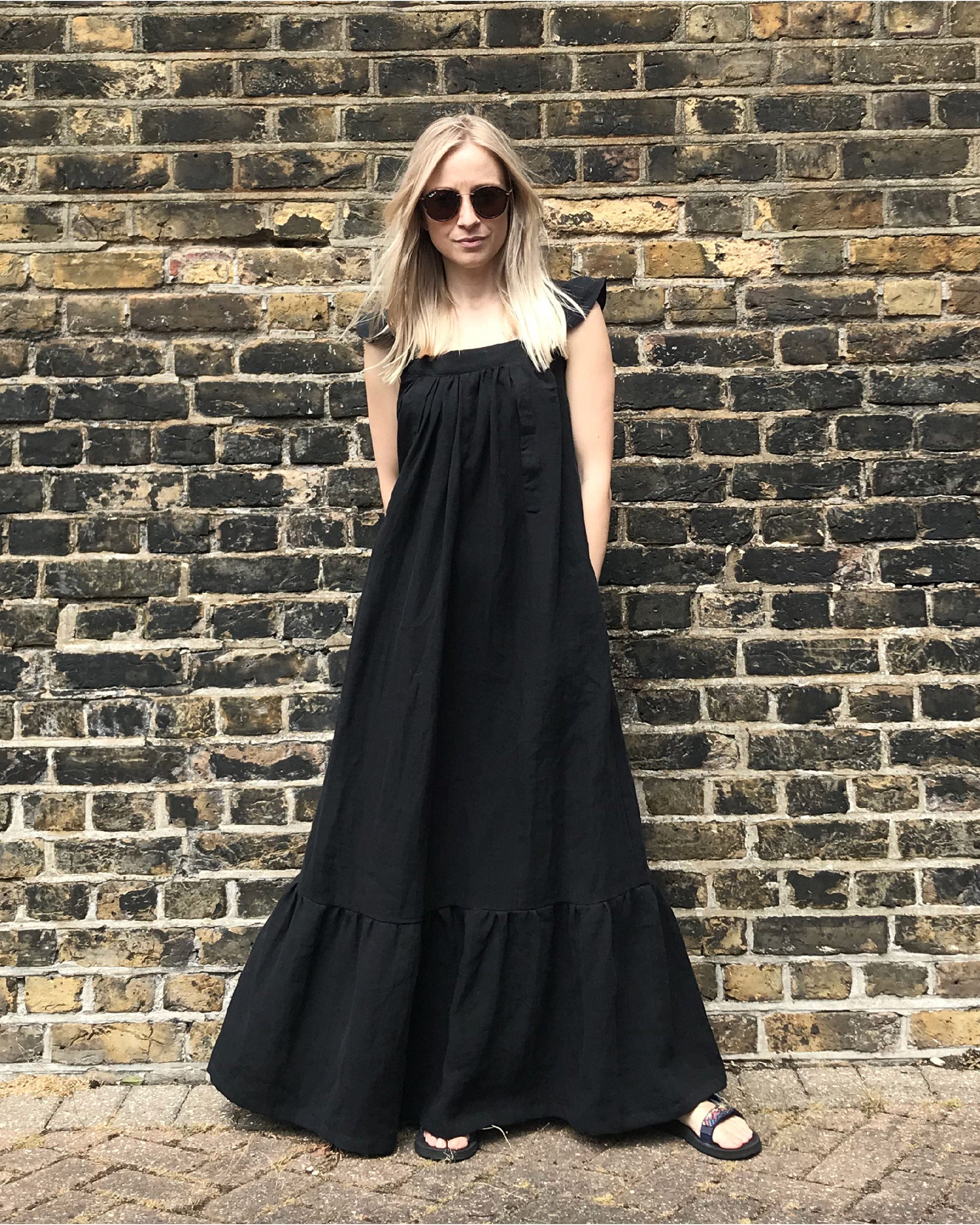 Journy Airi Maternity / Breastfeeding Linen Maxi Dress - Black