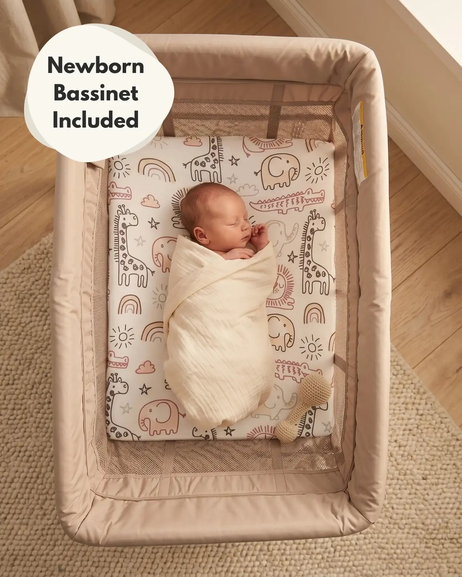 Airpod 3 Travel Cot Includes Newborn Bassinet Insert - Beige - Baby&More