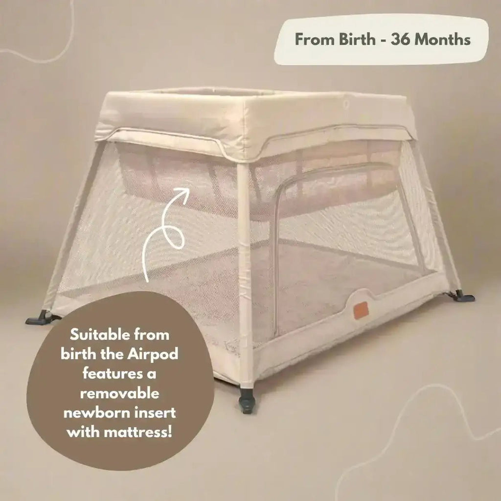 Airpod 3 Travel Cot Includes Newborn Bassinet Insert - Beige - Baby&More