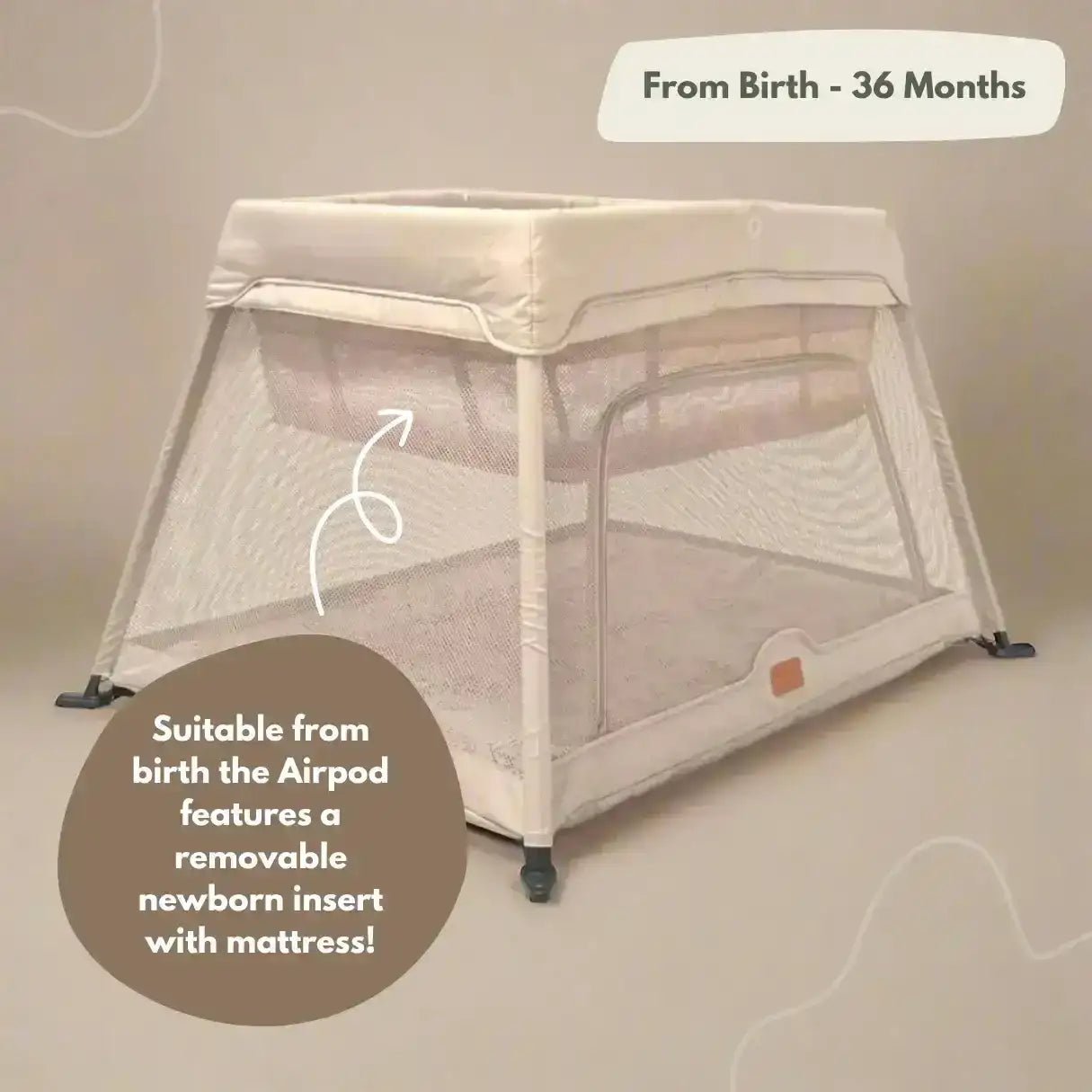 Airpod 3 Travel Cot Includes Newborn Bassinet Insert - Beige - Baby&More
