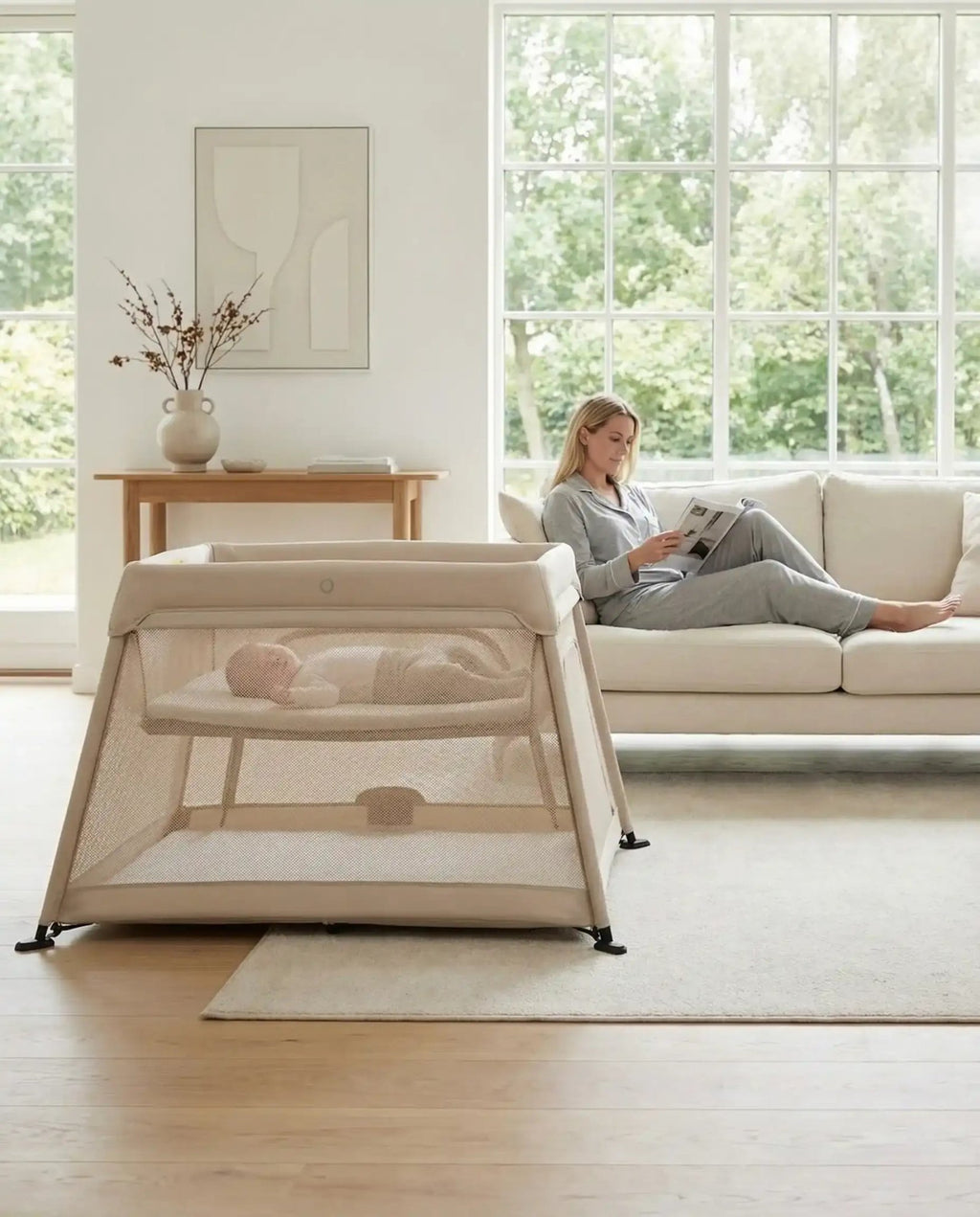 Airpod 3 Travel Cot Includes Newborn Bassinet Insert - Beige - Baby&More