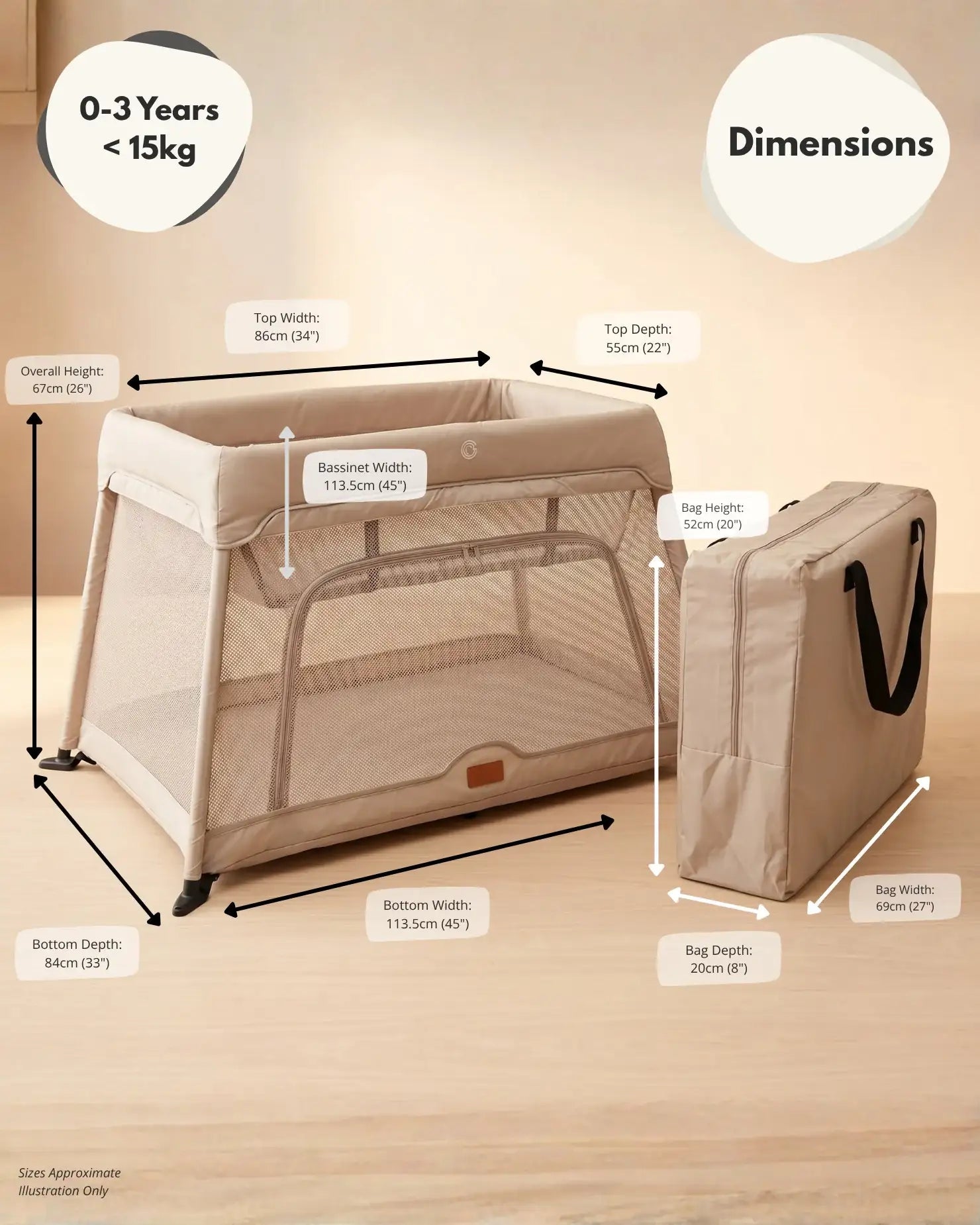 Airpod 3 Travel Cot Includes Newborn Bassinet Insert - Beige - Baby&More