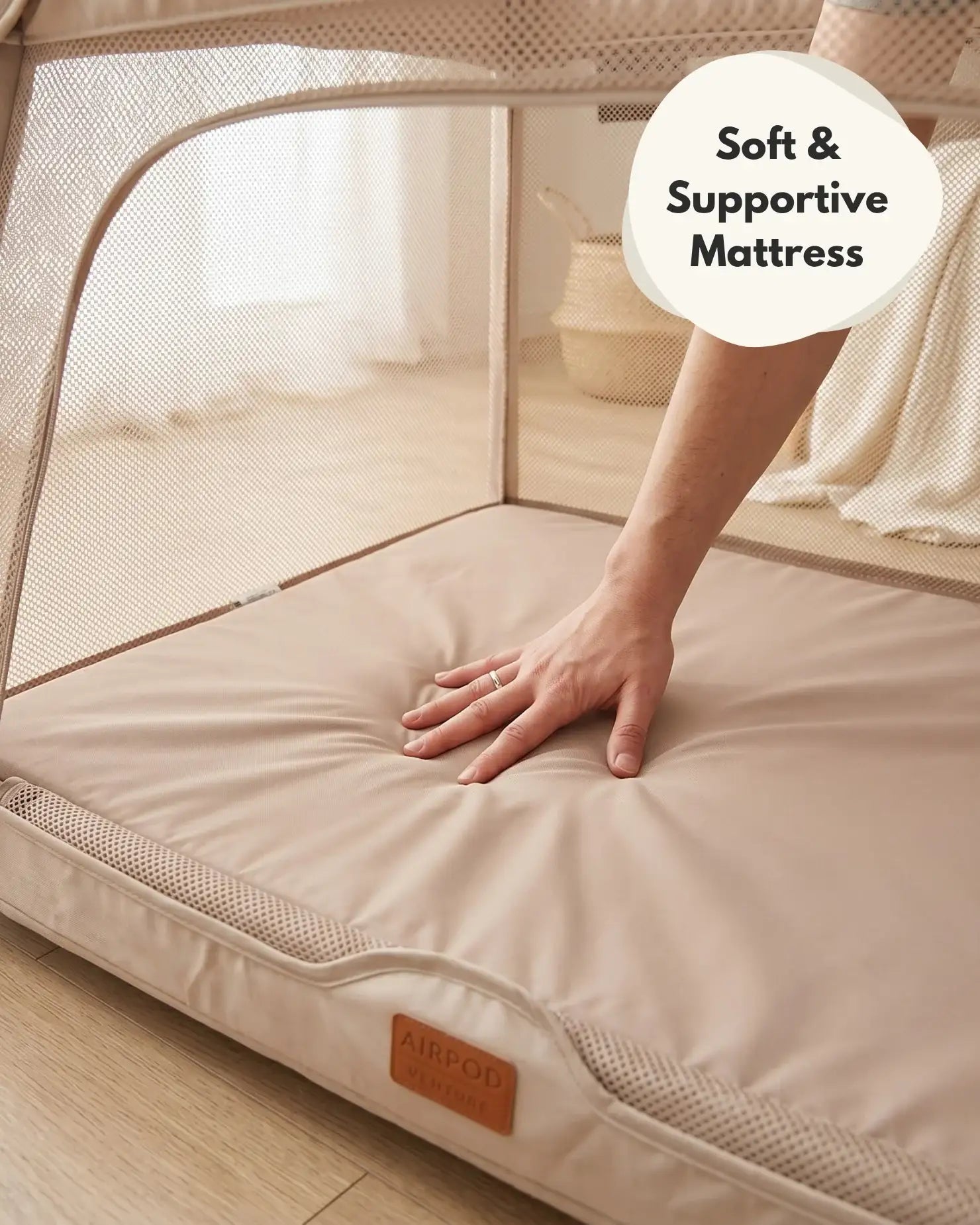 Airpod 3 Travel Cot Includes Newborn Bassinet Insert - Beige - Baby&More