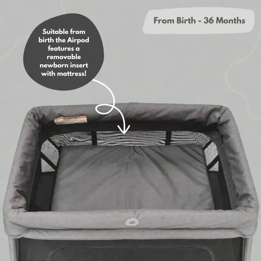 Airpod 3 Travel Cot Includes Newborn Bassinet Insert - Dark Grey - Baby&More