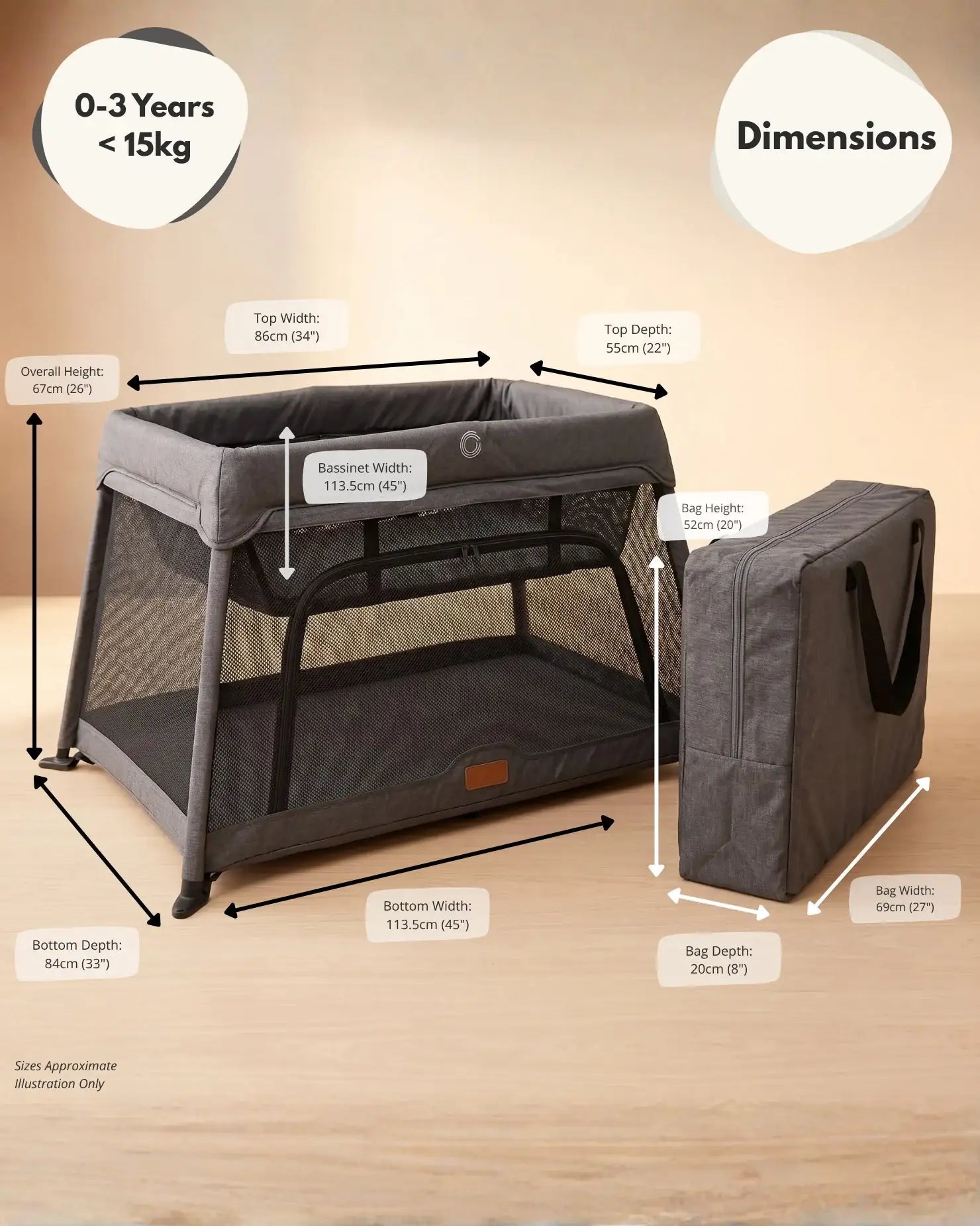 Airpod 3 Travel Cot Includes Newborn Bassinet Insert - Dark Grey - Baby&More