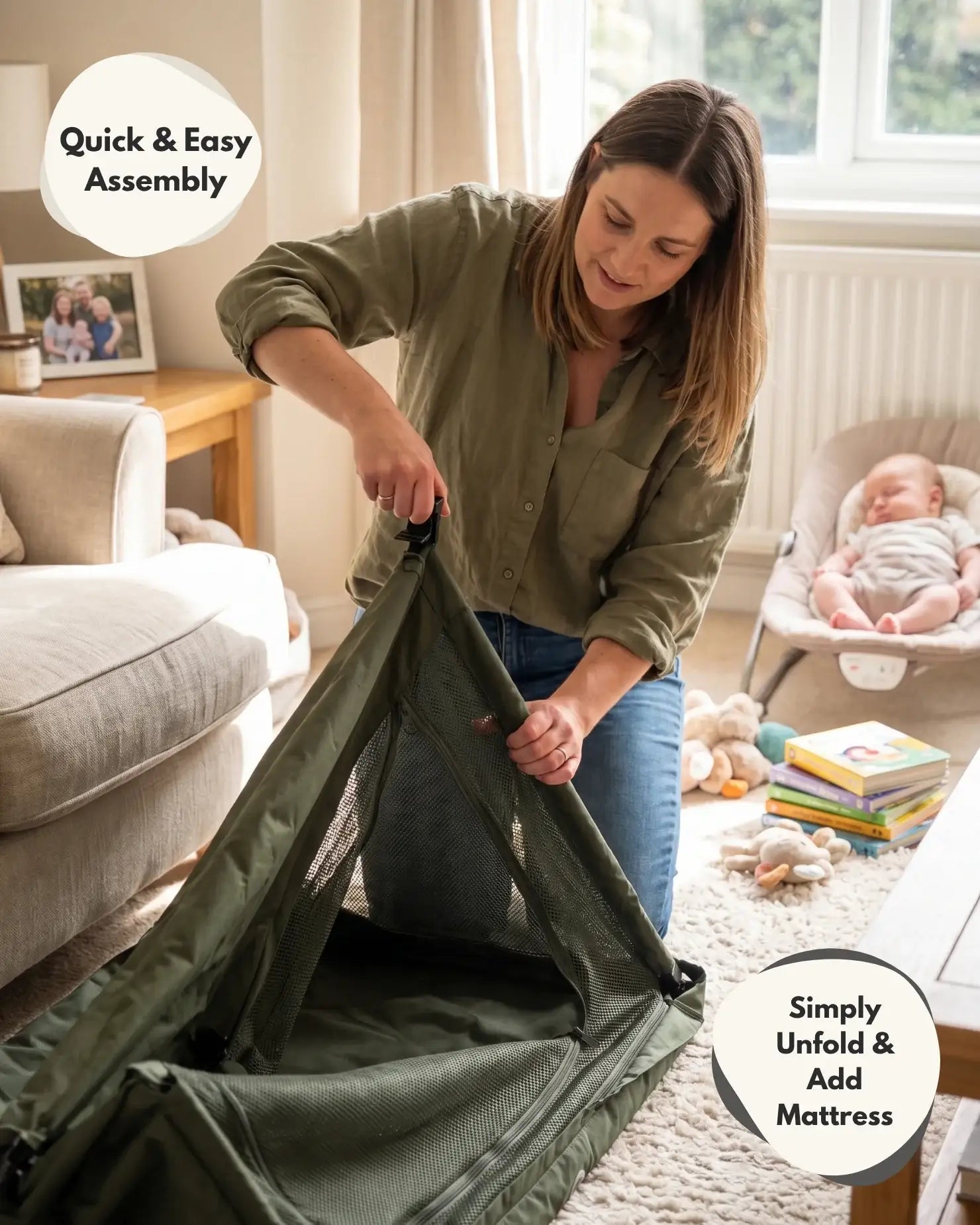 Airpod 3 Travel Cot Includes Newborn Bassinet Insert - Dark Grey - Baby&More