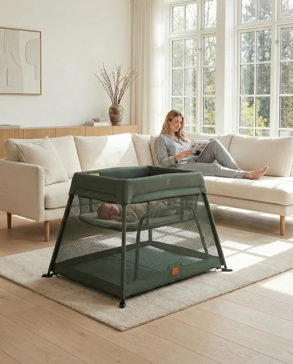 Airpod 3 Travel Cot Includes Newborn Bassinet Insert - Green - Baby&More