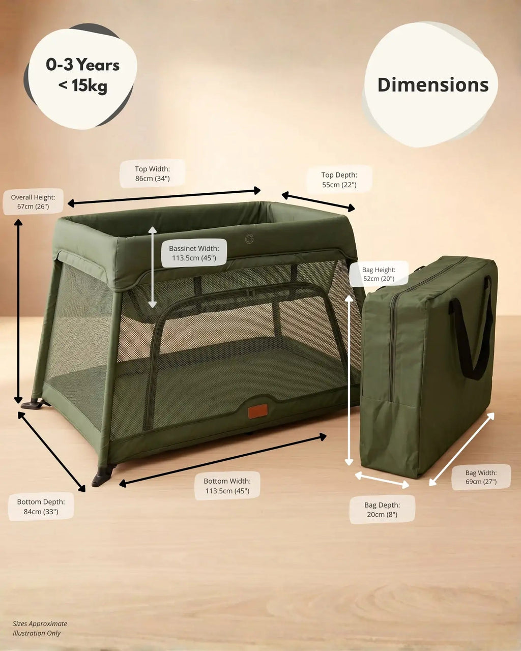 Airpod 3 Travel Cot Includes Newborn Bassinet Insert - Green - Baby&More