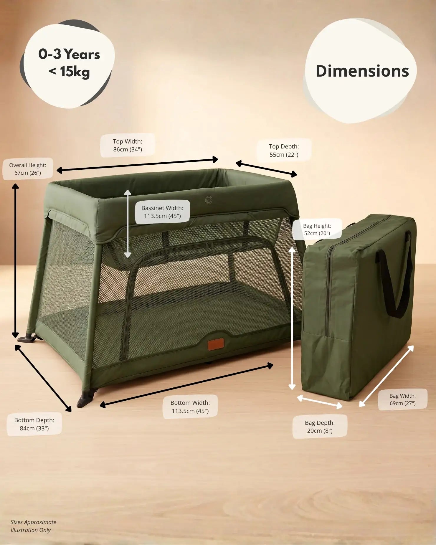 Airpod 3 Travel Cot Includes Newborn Bassinet Insert - Green - Baby&More