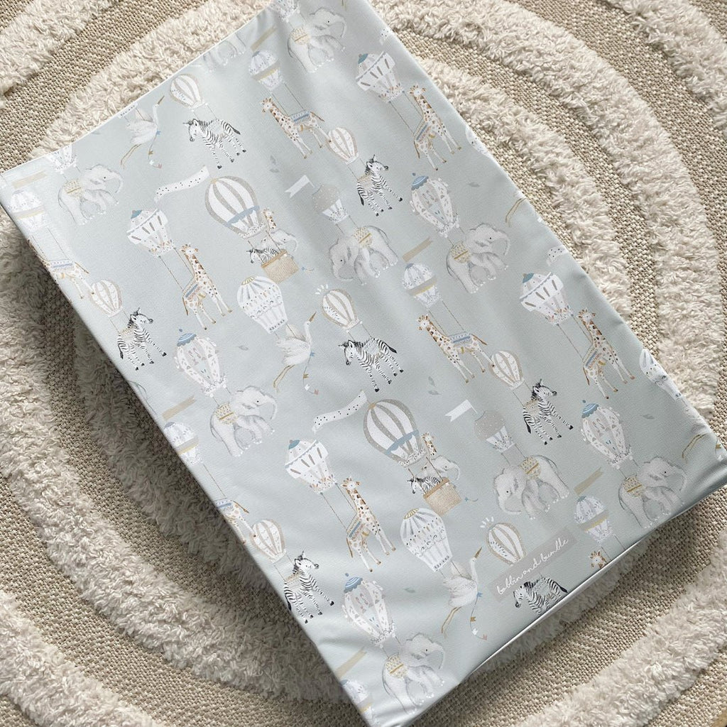 Anti - Roll Wedge Baby Changing Mat - Blue Hot Air Balloons Print - Baby&More