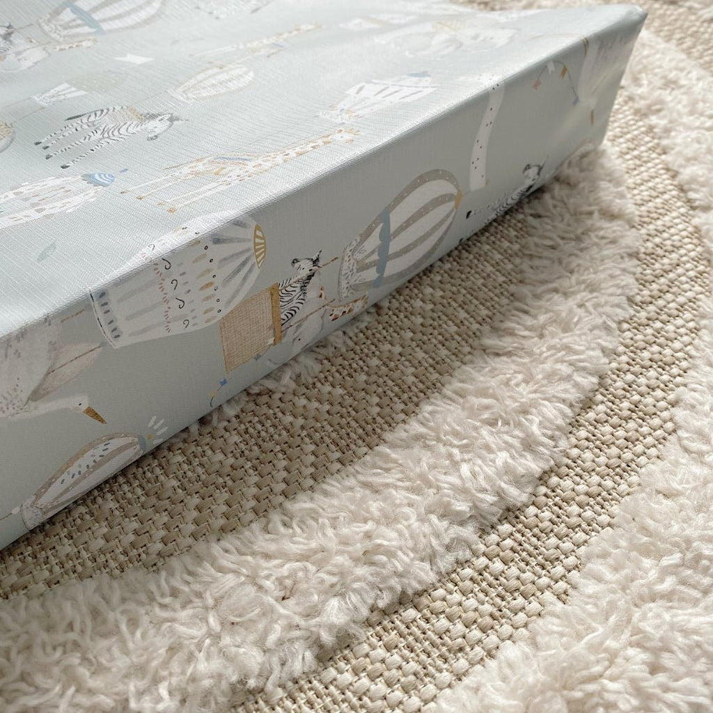 Anti - Roll Wedge Baby Changing Mat - Blue Hot Air Balloons Print - Baby&More