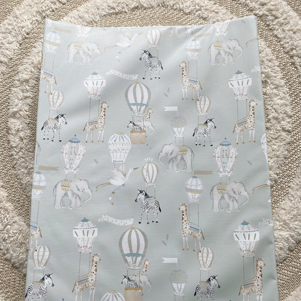 Anti - Roll Wedge Baby Changing Mat - Blue Hot Air Balloons Print - Baby&More