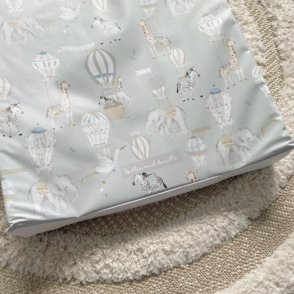 Anti - Roll Wedge Baby Changing Mat - Blue Hot Air Balloons Print - Baby&More
