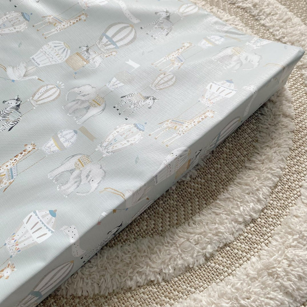 Anti - Roll Wedge Baby Changing Mat - Blue Hot Air Balloons Print - Baby&More