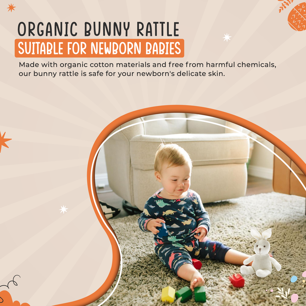 Best Years Ltd - White Bunny Rabbit Baby Rattle, Knitted Organic Cotton