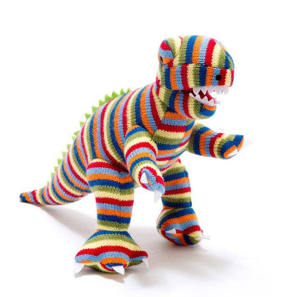 Best Years - Knitted T-Rex Dinosaur Soft Toy - Rainbow Stripe
