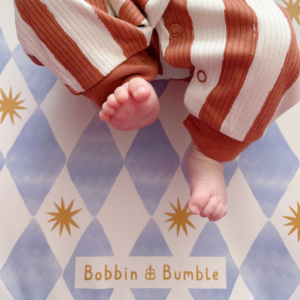 Bobbin and Bumble Anti-Roll Wedge Changing Mat - Blue Harlequin
