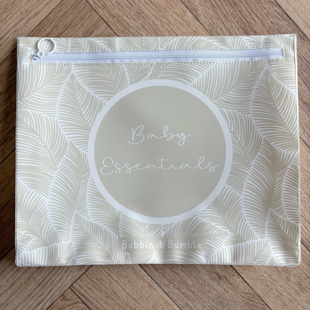 Bobbin and Bumble Hospital Bag Organiser Pouches - Unisex Beige Leaf Print