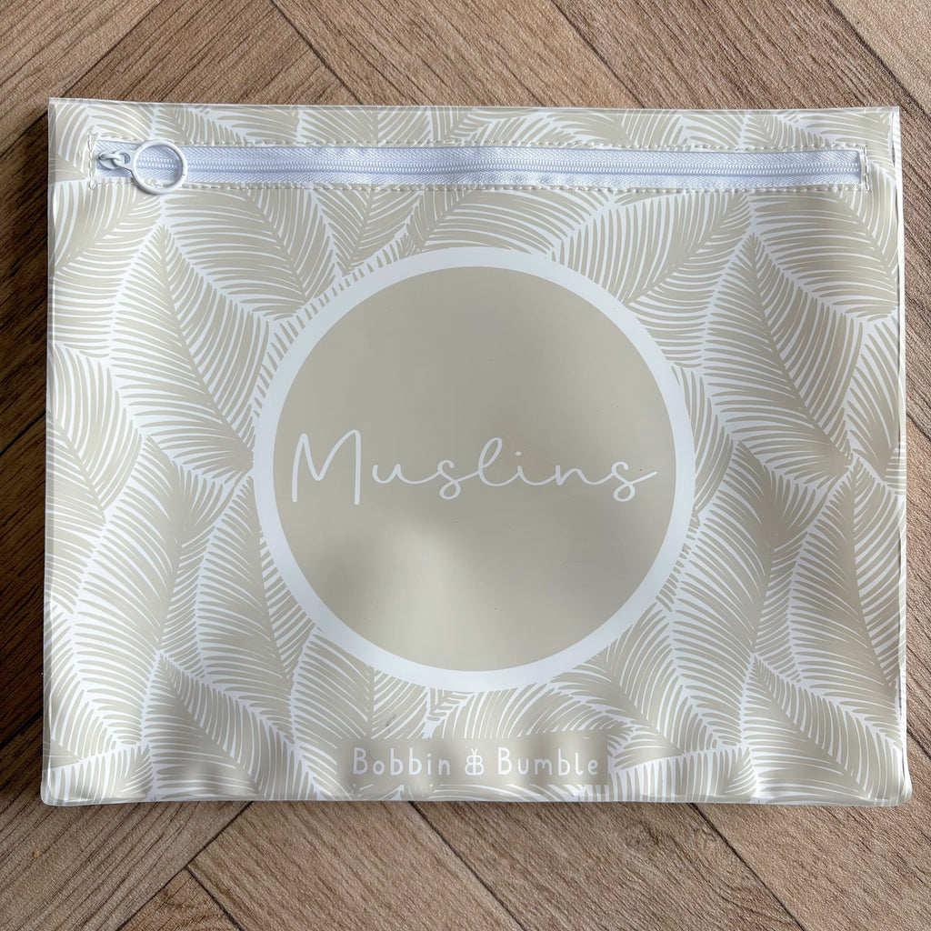 Bobbin and Bumble Hospital Bag Organiser Pouches - Unisex Beige Leaf Print