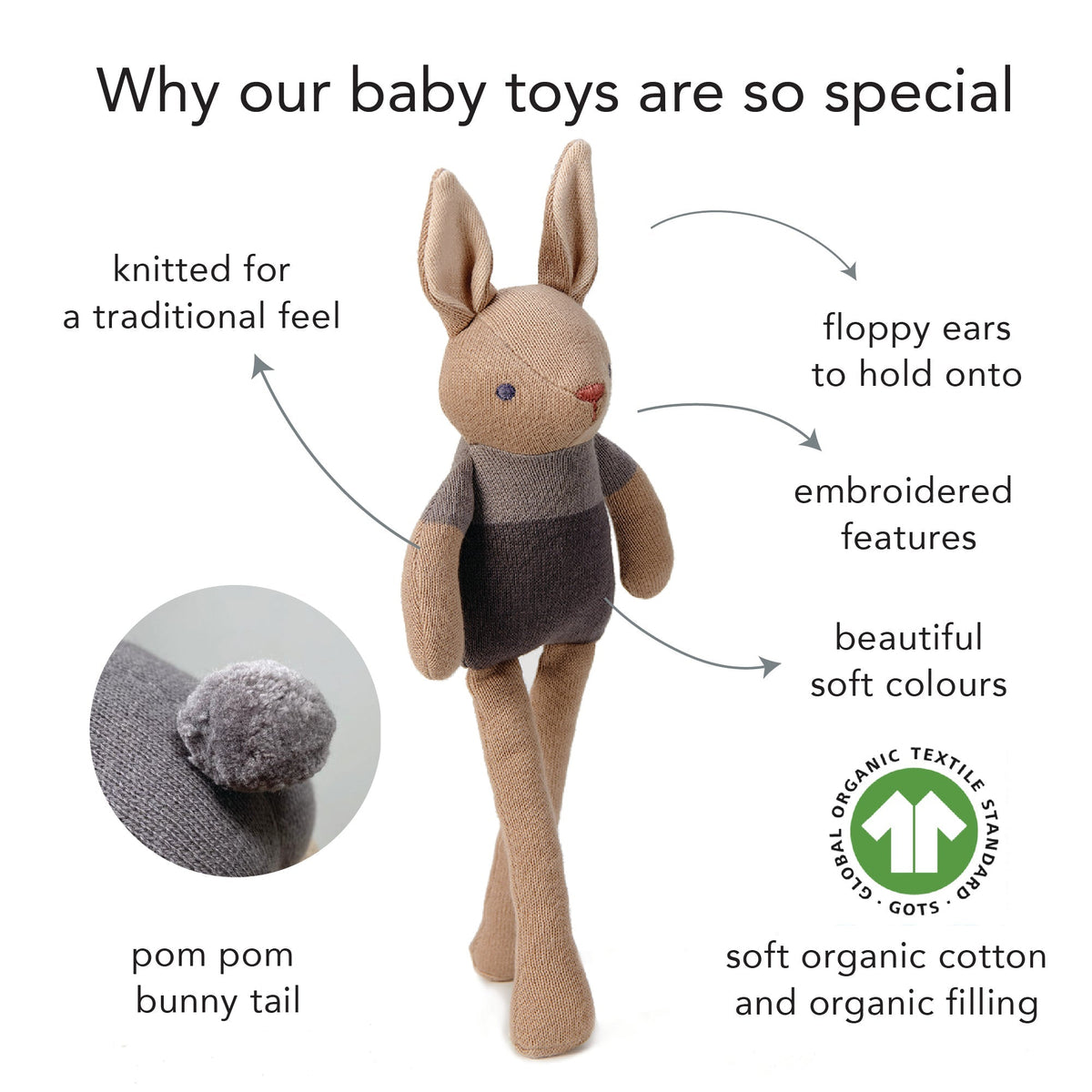 Baby Threads Taupe Bunny Doll - Baby&More