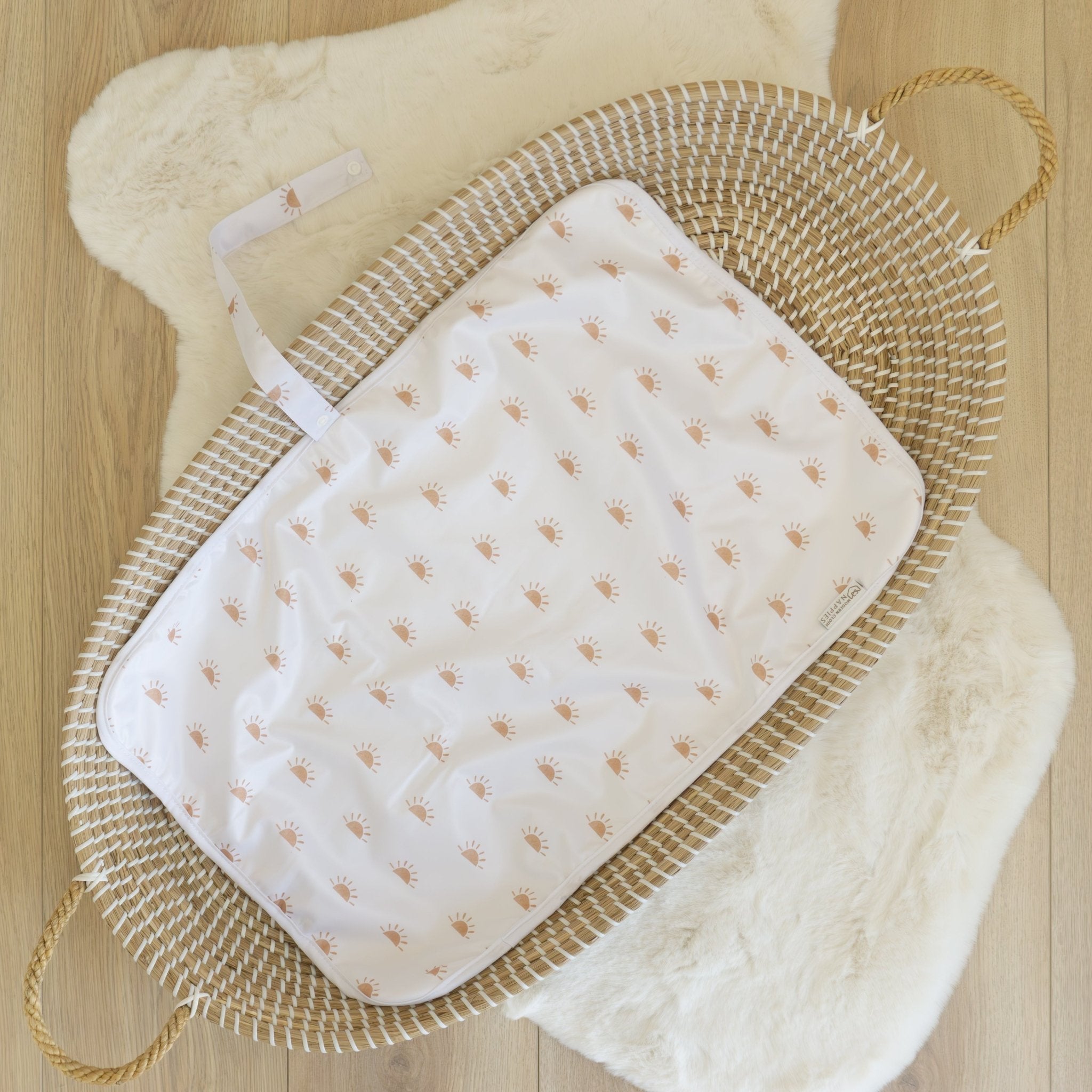 Baby Travel Changing Mats - Sunnies White with Camel - Baby&More