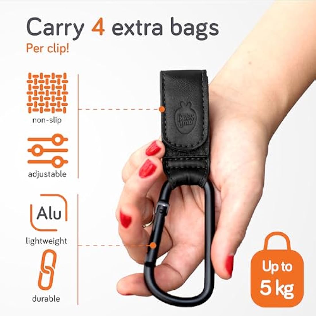 Baby Uma Leather - Style Buggy Bag Clips - 2 Pack - Black - Baby&More