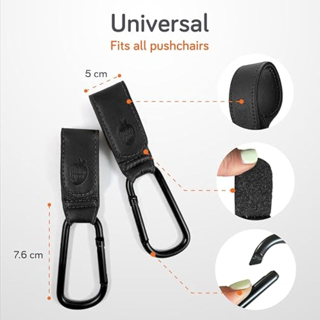 Baby Uma Leather - Style Buggy Bag Clips - 2 Pack - Black - Baby&More