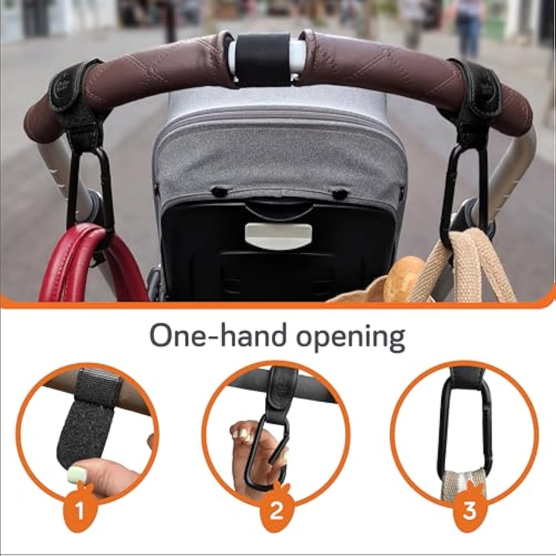 Baby Uma Leather - Style Buggy Bag Clips - 2 Pack - Black - Baby&More