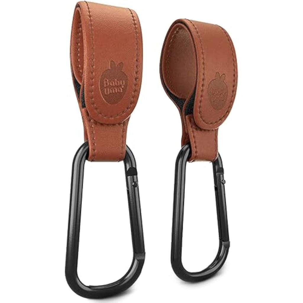 Baby Uma Leather - Style Buggy Bag Clips - 2 Pack - Brown - Baby&More