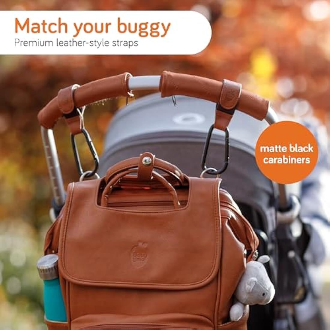 Baby Uma Leather - Style Buggy Bag Clips - 2 Pack - Brown - Baby&More
