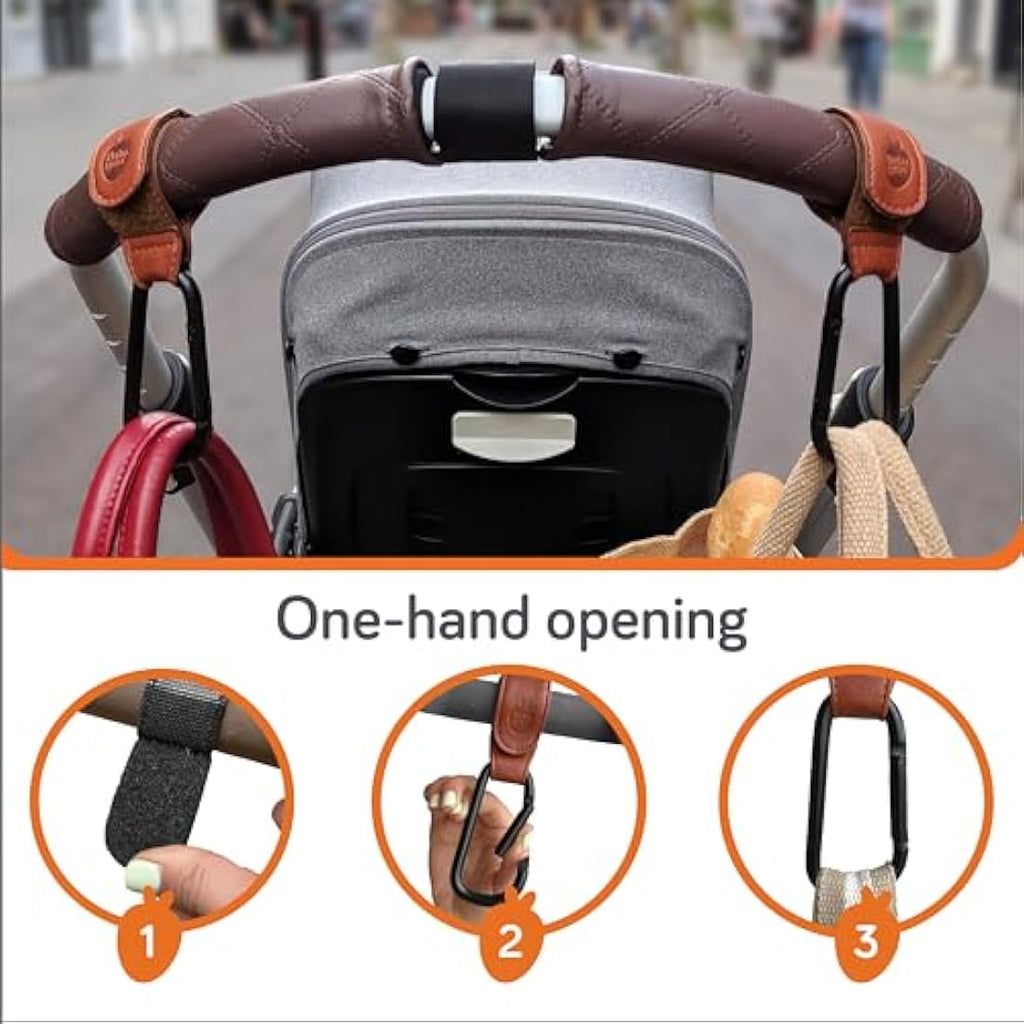 Baby Uma Leather - Style Buggy Bag Clips - 2 Pack - Brown - Baby&More