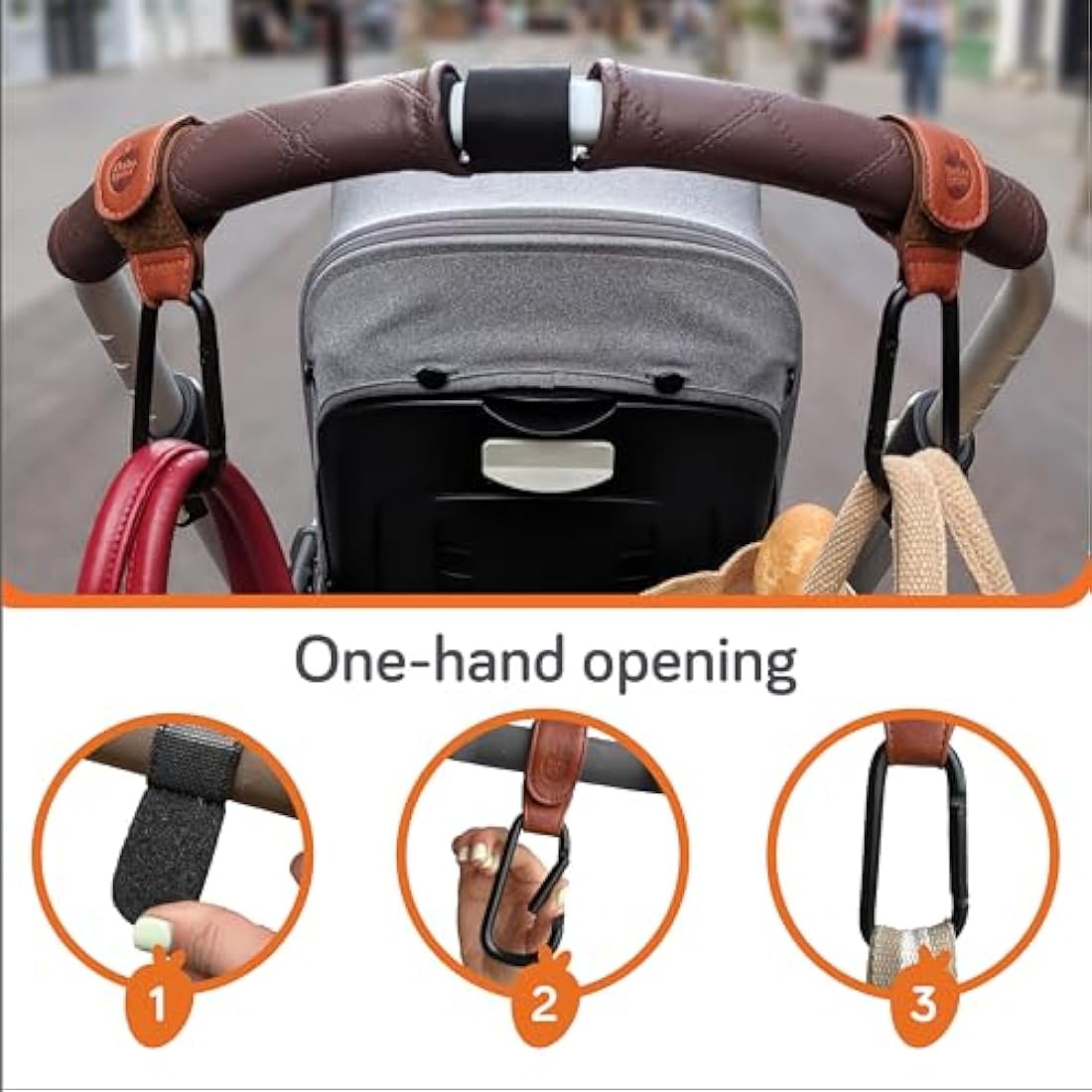 Baby Uma Leather - Style Buggy Bag Clips - 2 Pack - Brown - Baby&More