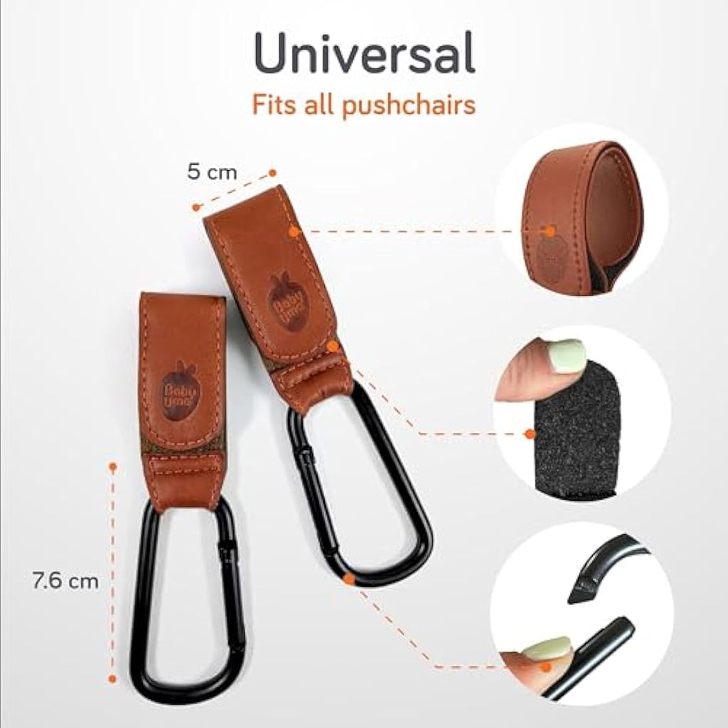 Baby Uma Leather - Style Buggy Bag Clips - 2 Pack - Brown - Baby&More