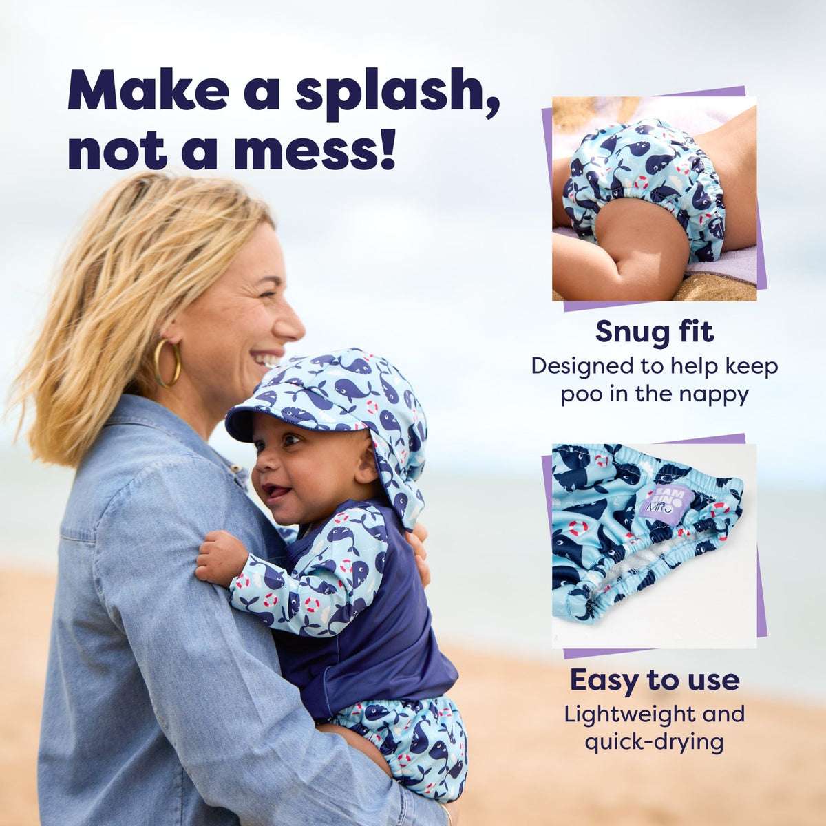 Bambino Mio Reusable Swim Nappy - Blue Whale - Baby&More