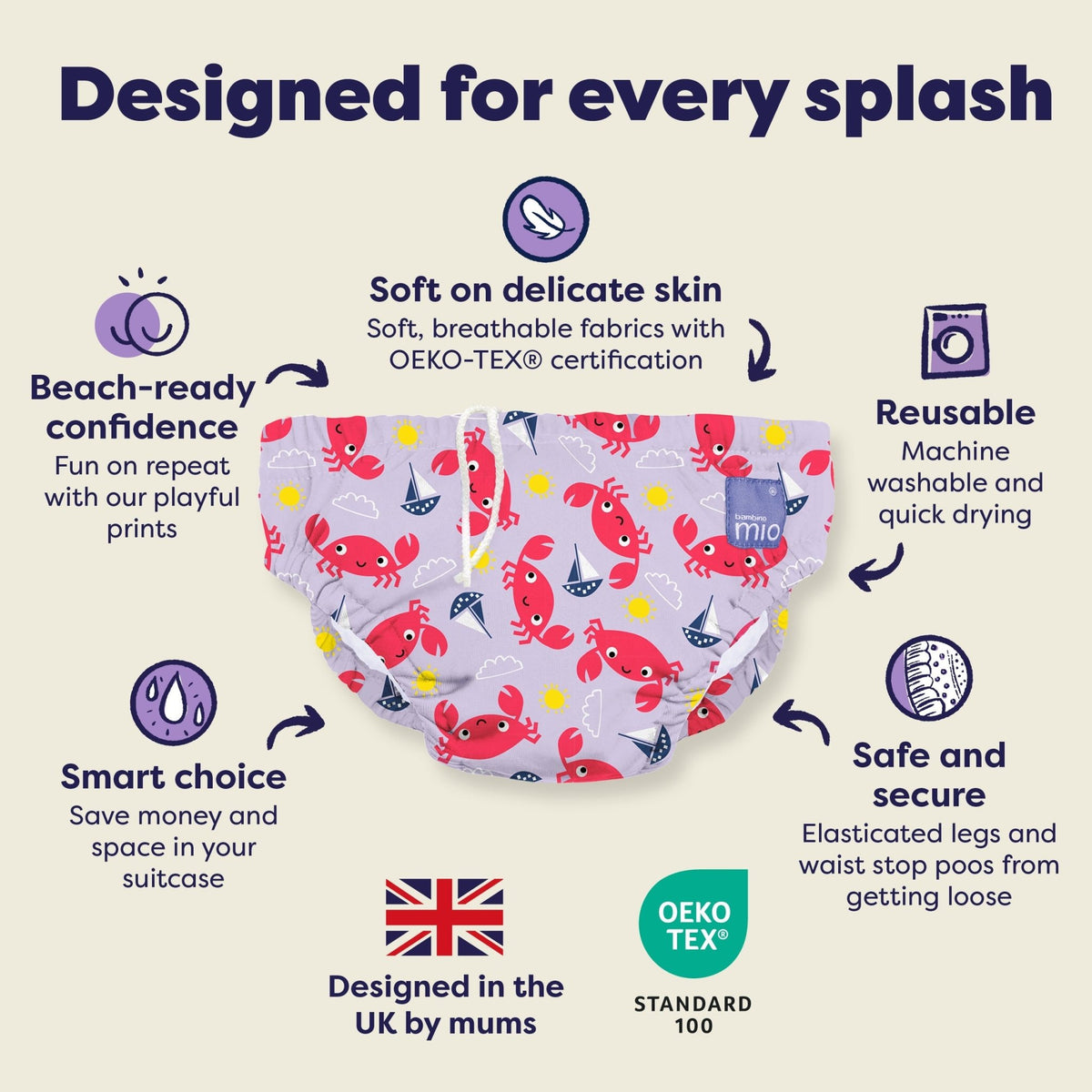 Bambino Mio Reusable Swim Nappy - Crab Cove - Baby&More