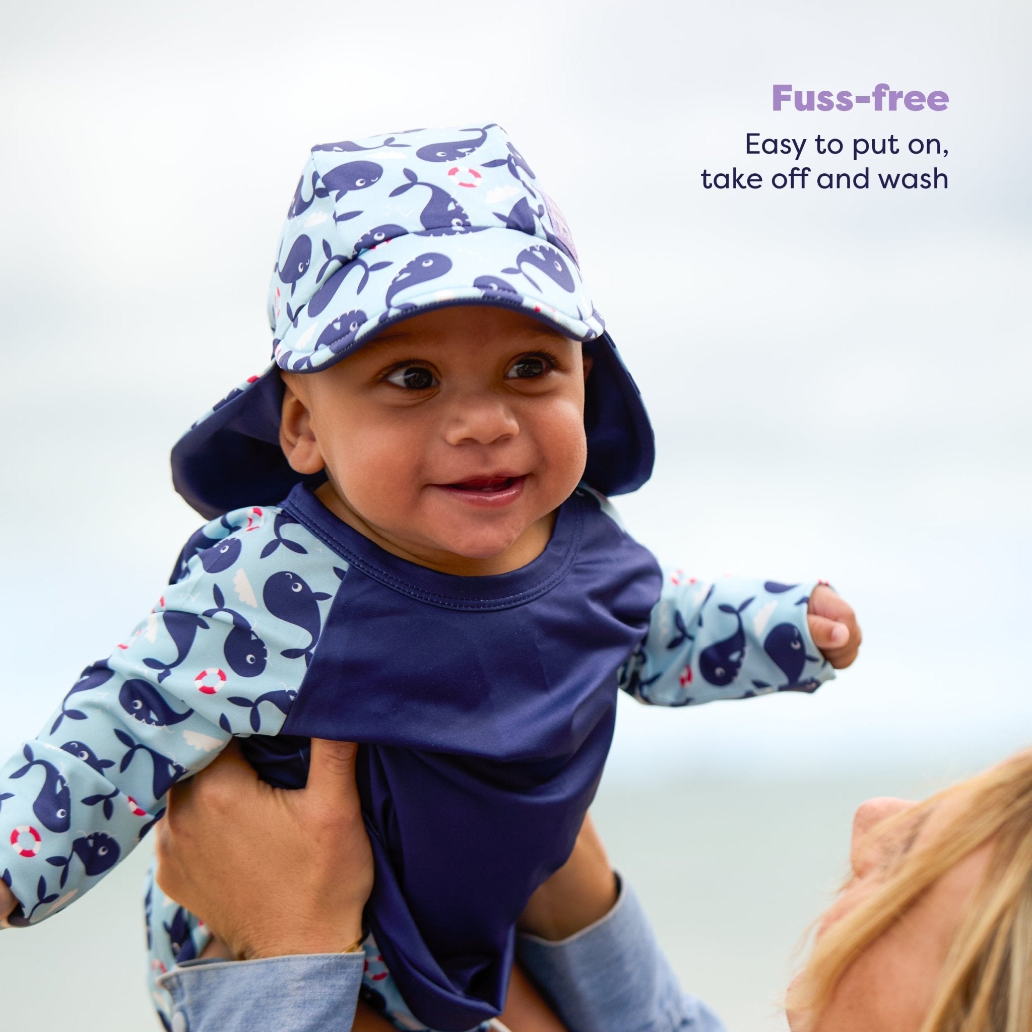 Bambino Mio UPF 40+ Reversible Swim Hat for Babies and Toddlers - Blue Whale - Baby&More