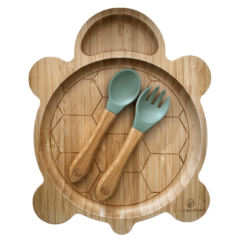 Bamboo Feeding Set - Turtle - Plate, Bowl, Spoon & Fork - Baby&More