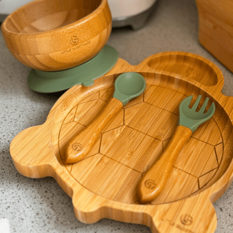 Bamboo Feeding Set - Turtle - Plate, Bowl, Spoon & Fork - Baby&More