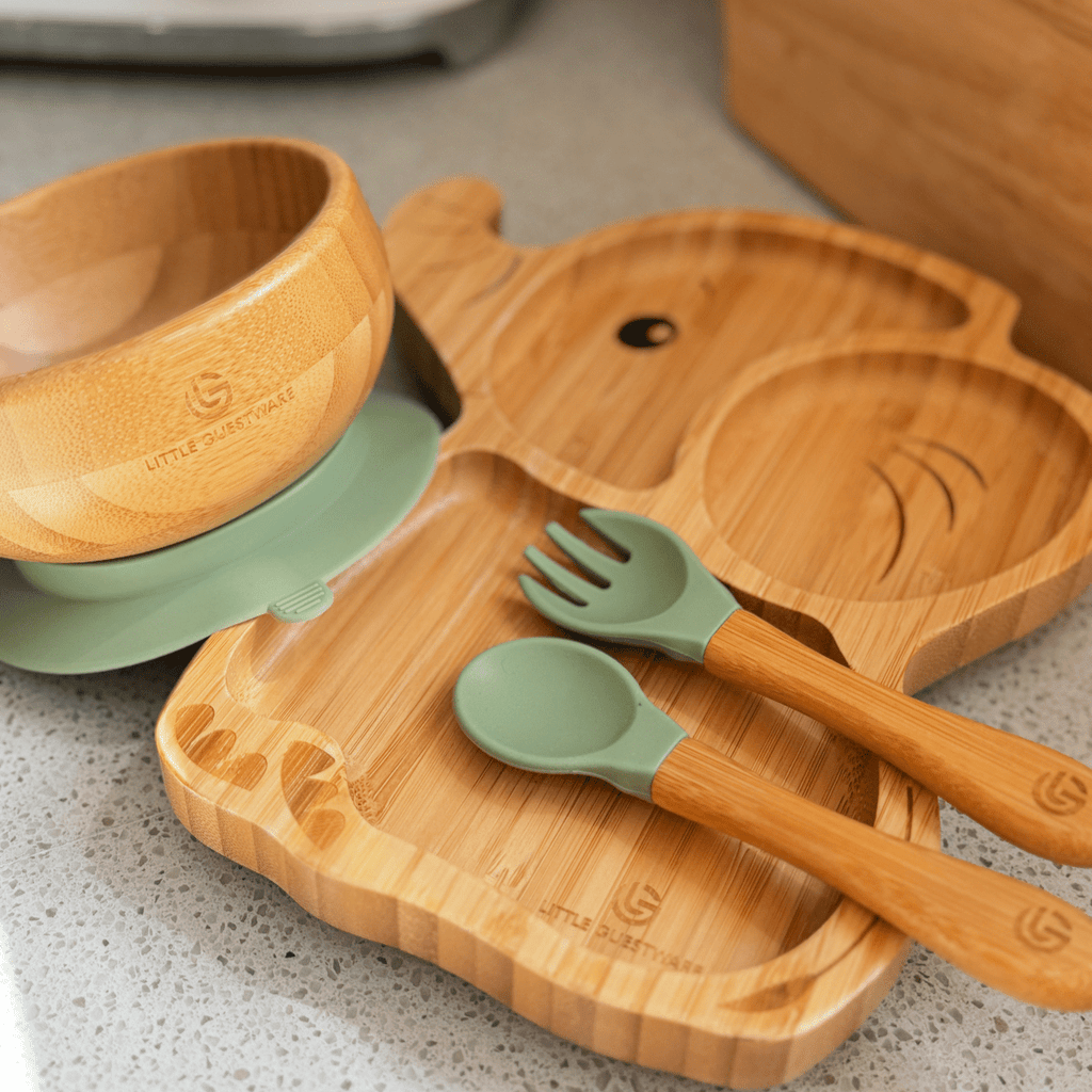 Bamboo Plate & Fork - Elephant - Baby&More