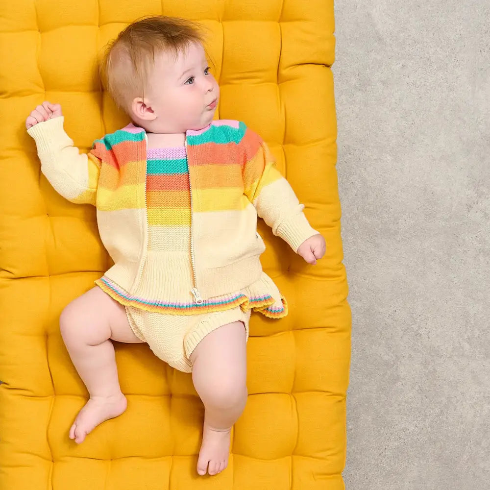 The bonniemob Rainbow Pink Stripe Organic Cotton Baby & Kids Cardigan