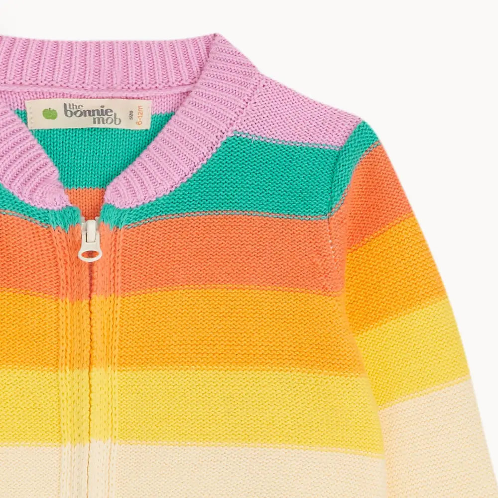 The bonniemob Rainbow Pink Stripe Organic Cotton Baby & Kids Cardigan