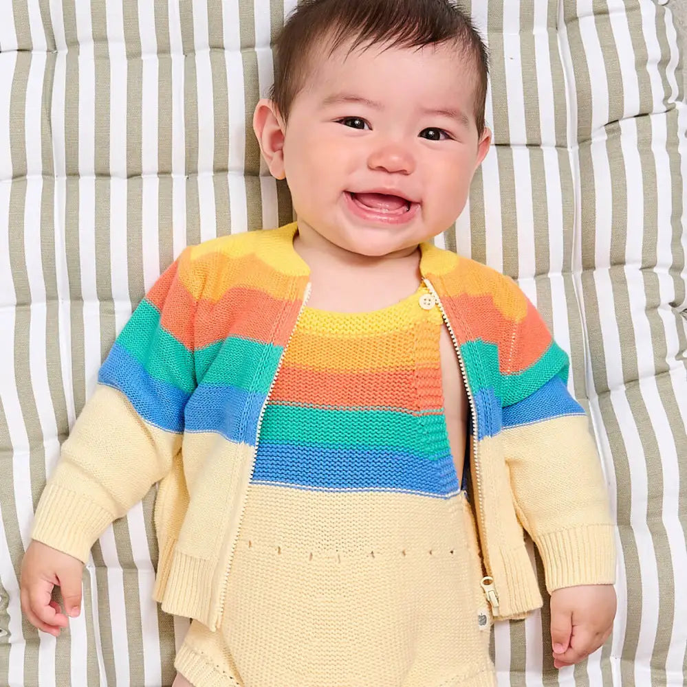 The bonniemob Rainbow Stripe Organic Cotton Baby & Kids Cardigan