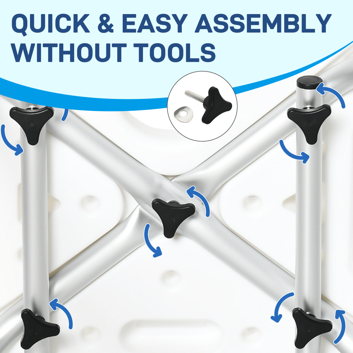 Bath / Shower Chair with Backrest & Armrests, Adjustable Height - Aluminium. Max 136kg - Baby&More