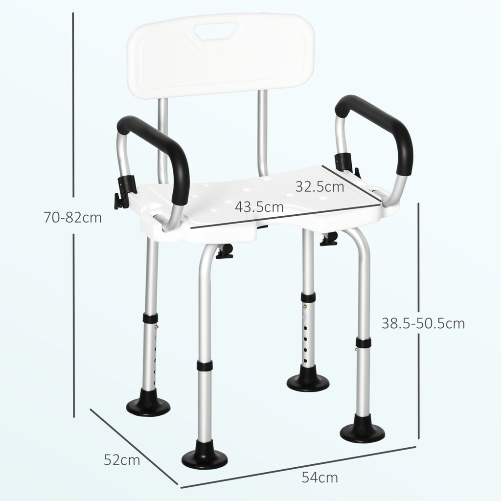 Bath / Shower Chair with Backrest & Armrests, Adjustable Height - Aluminium. Max 136kg - Baby&More