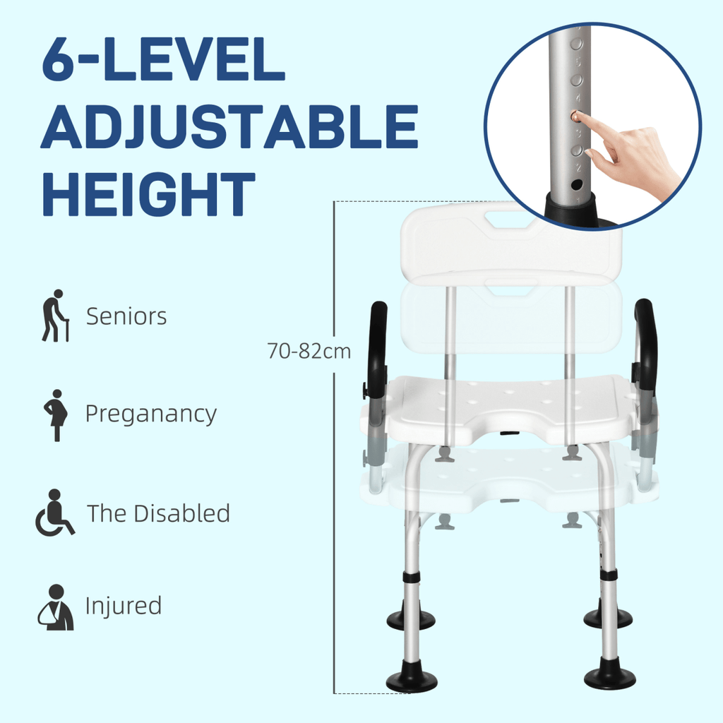 Bath / Shower Chair with Backrest & Armrests, Adjustable Height - Aluminium. Max 136kg - Baby&More