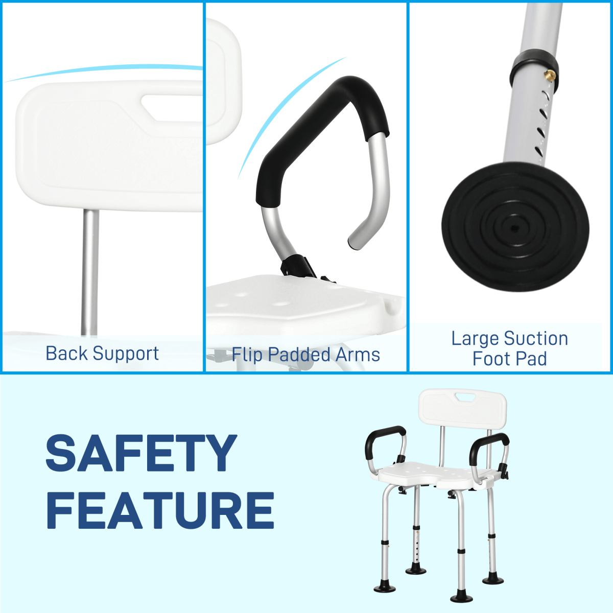 Bath / Shower Chair with Backrest & Armrests, Adjustable Height - Aluminium. Max 136kg - Baby&More