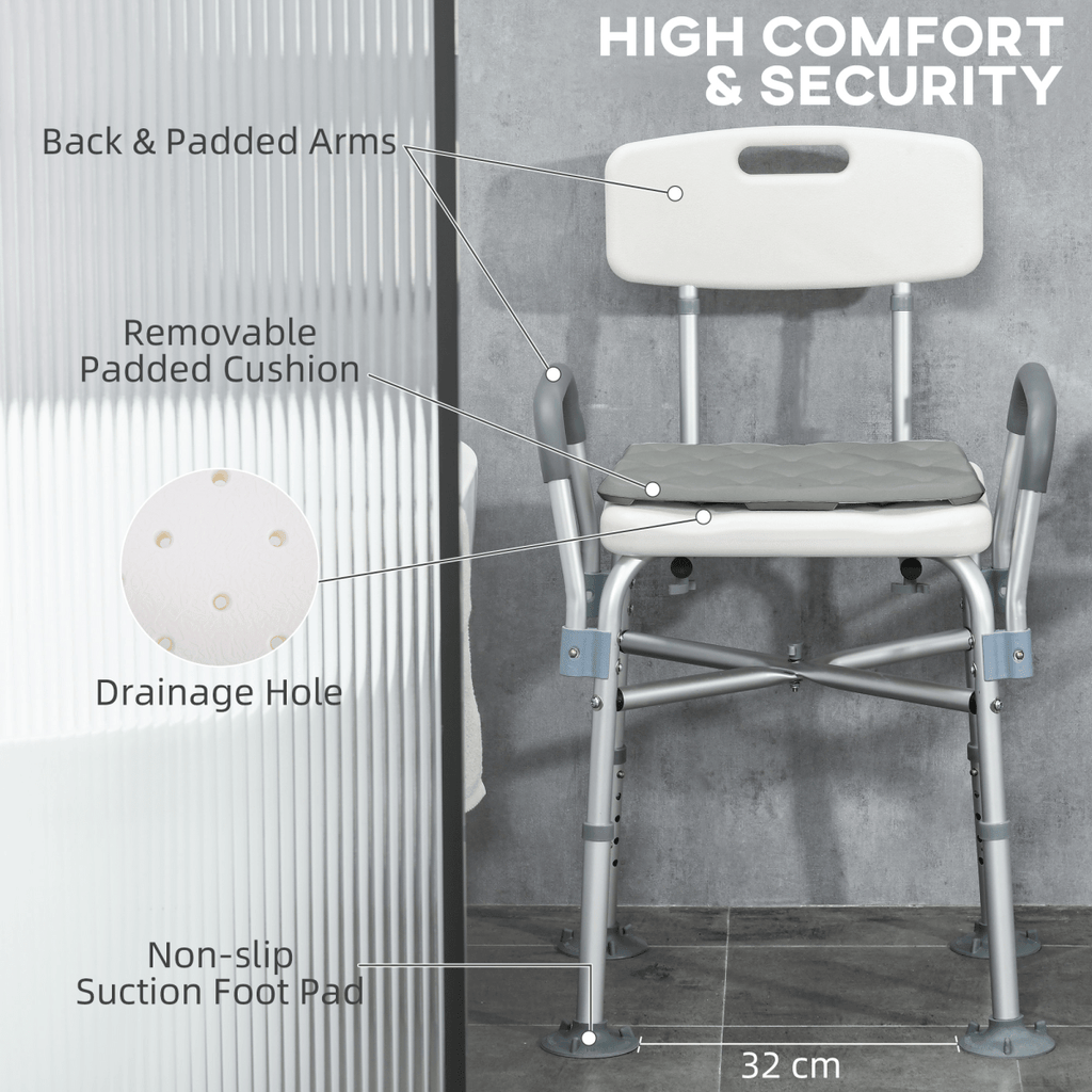 Bath / Shower Chair with Backrest & Armrests, Adjustable Height - Aluminium, Max 180kg - Baby&More