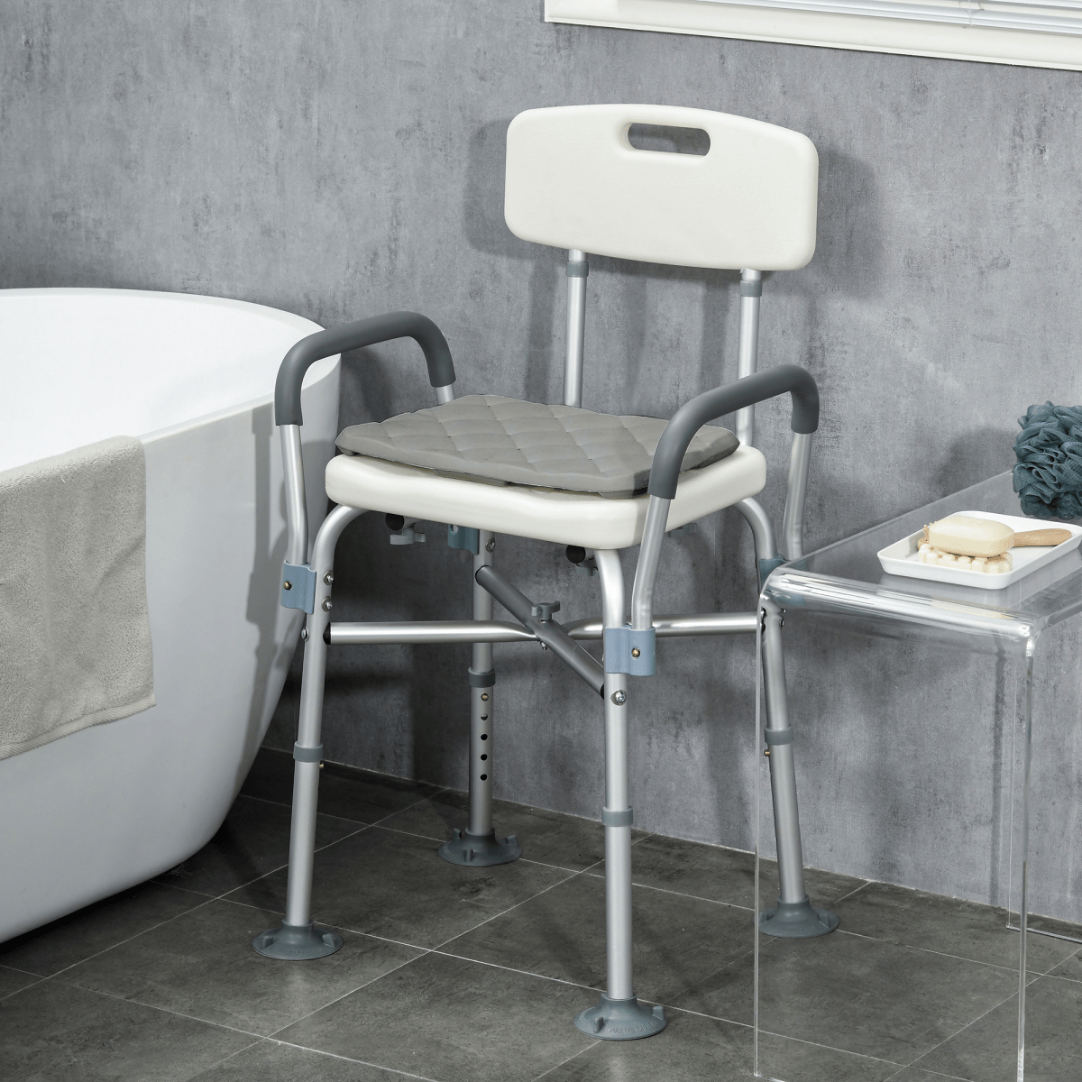 Bath / Shower Chair with Backrest & Armrests, Adjustable Height - Aluminium, Max 180kg - Baby&More