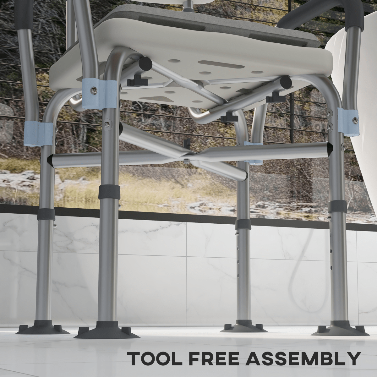 Bath / Shower Chair with Backrest & Armrests, Adjustable Height - Aluminium, Max 180kg - Baby&More